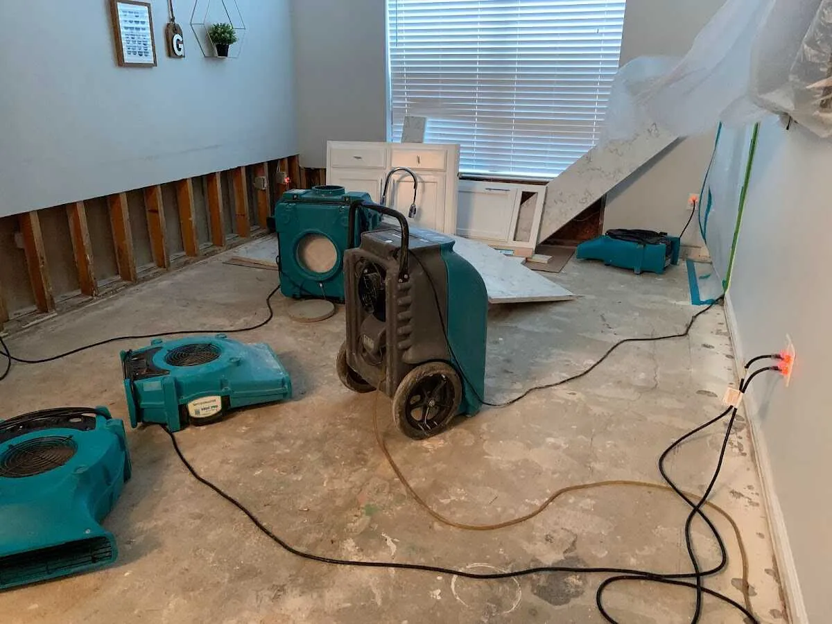 Dehumidifier in flood-cut room for Water Damage Restoration in Lucas Valley-Marinwood
